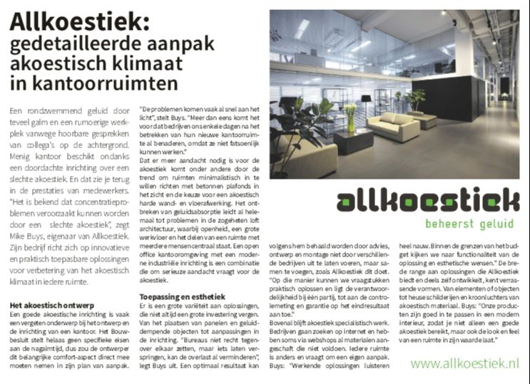 Gedetailleerde aanpak akoestisch klimaat in kantoorruimten